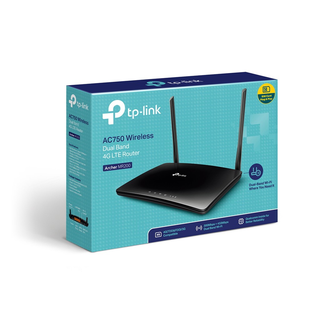 TP-Link AC 750Mbps Bộ Phát WiFi 3G/4G LTE Wi-Fi Băng tần kép -Archer MR200 - Hàng Chính Hãng