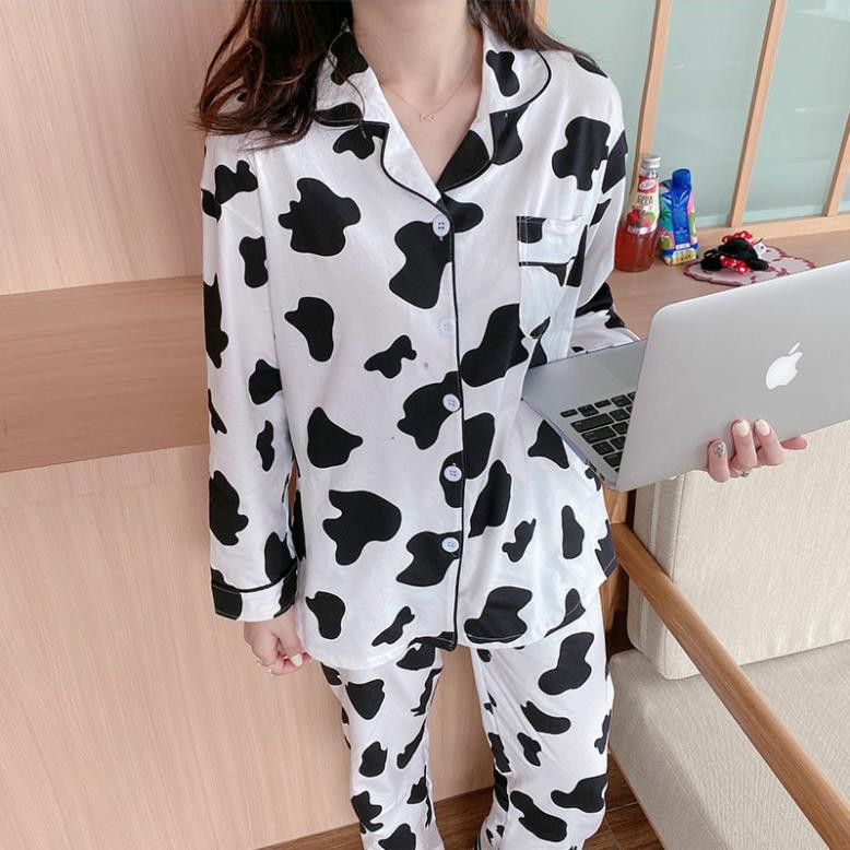 [HÀNG ORDER] BỘ NGỦ PIJAMA BÒ SỮA ĐÔI DÀI TAY NAM NỮ đẹp ✔