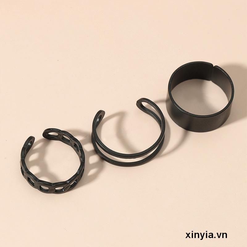 Bộ 3 Nhẫn Hở Hình Chữ C Kiểu Hip-hop Hàn Quốc Sáng Tạo