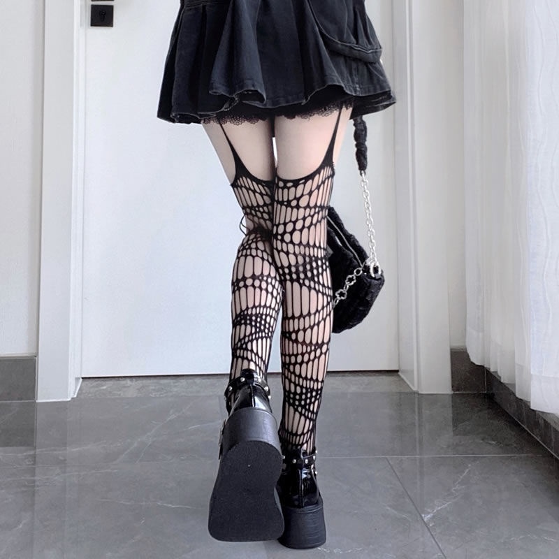 Quần tất lưới rách tạo hình phong cách cá tính Gothic Lolita Nhật Bản