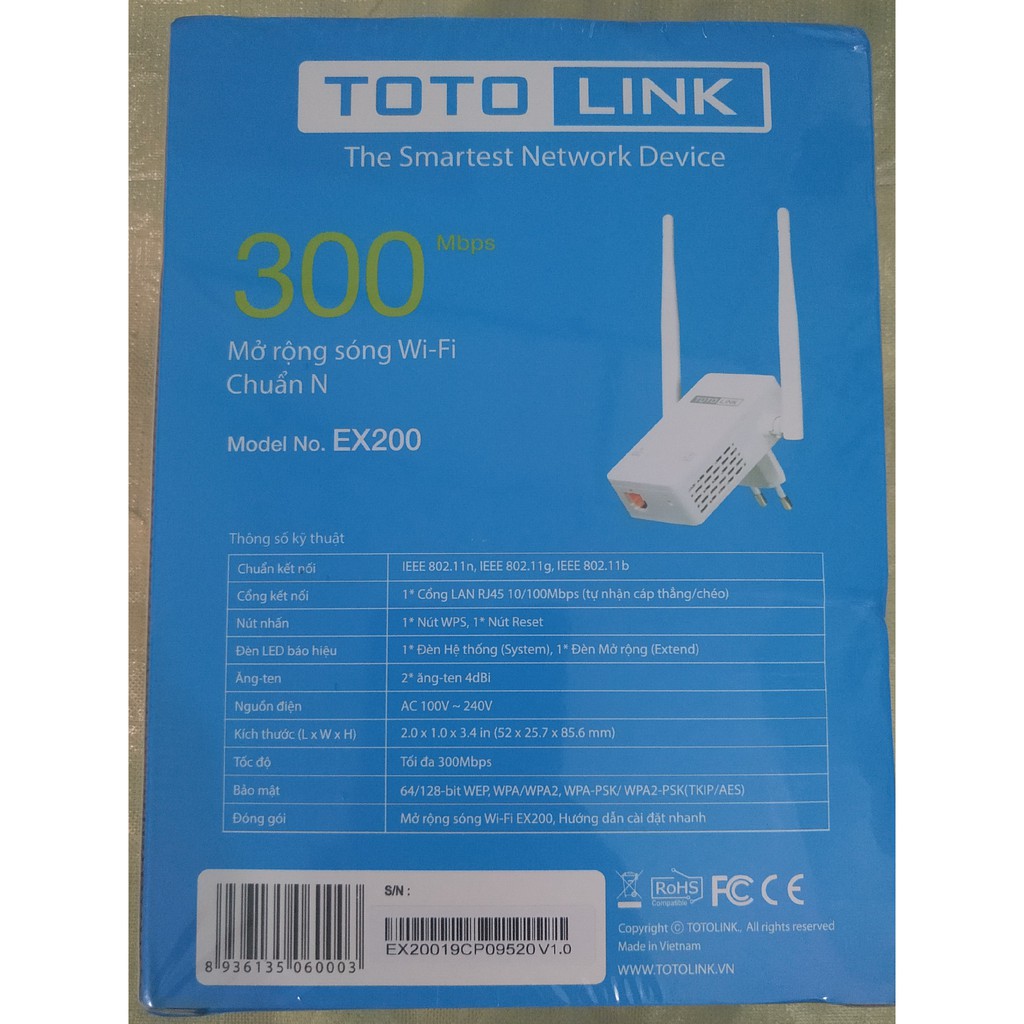 Bộ mở rộng sóng wifi Totolink EX200 chuẩn N - hàng chính hãng Bảo hành 24 tháng