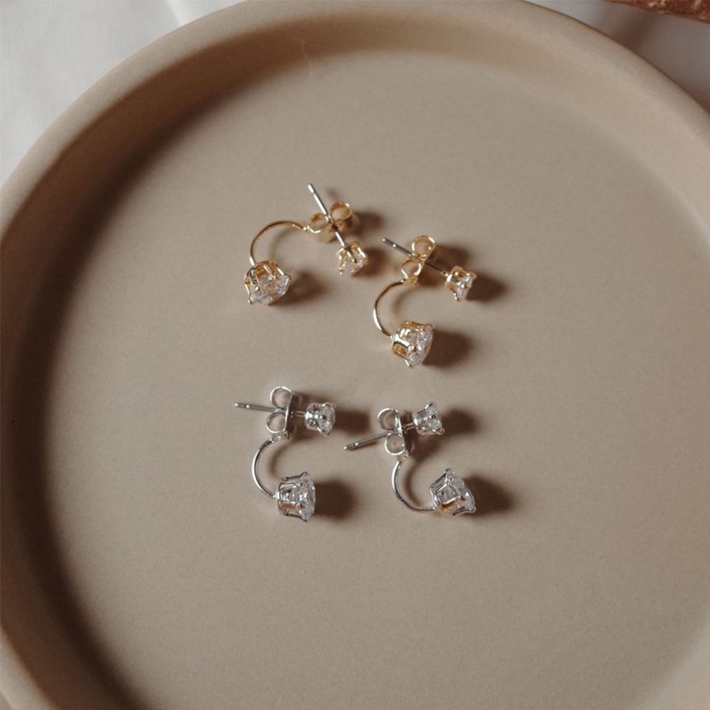 Khuyên tai đính đá zircon nhiều màu thời trang Hàn Quốc S925 cho nữ