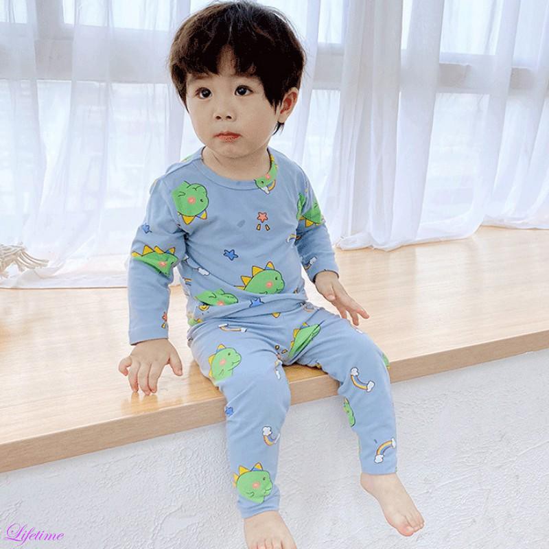 Bộ Đồ Ngủ Cotton Hai Lớp Thoáng Khí Họa Tiết Hoạt Hình Dành Cho Bé