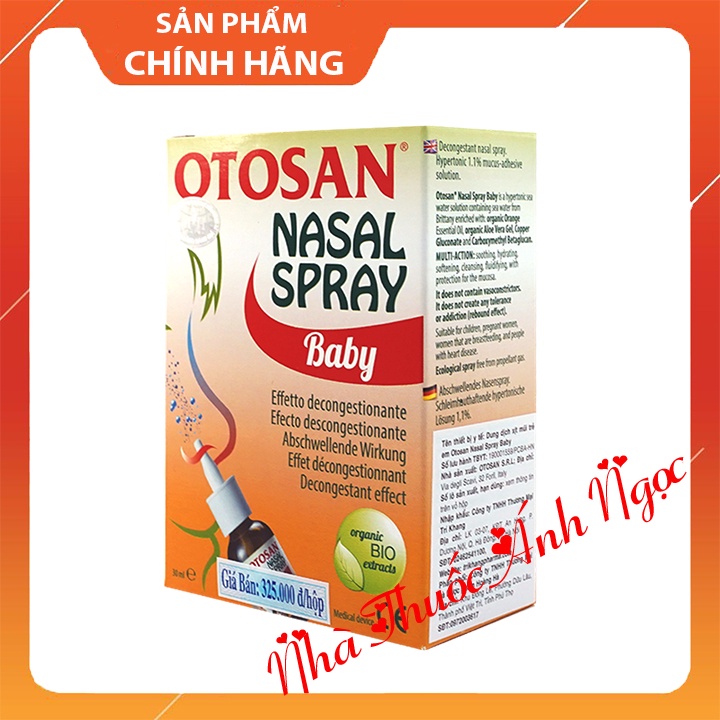 Xịt mũi Otosan Nasal Spray Baby lọ 30ml làm sạch sâu các hốc mũi, thông thoáng mũi, giảm nghẹt mũi