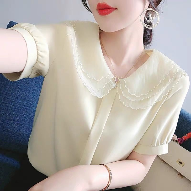 Áo Sơ Mi Voan Tay Ngắn Cổ Chữ V Thời Trang Cho Nữ