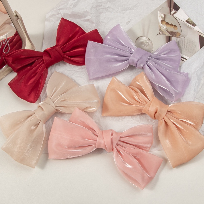 Kẹp Tóc Nơ Vải Satin Đính Ngọc Trai Phong Cách Hàn Quốc Cho Nữ