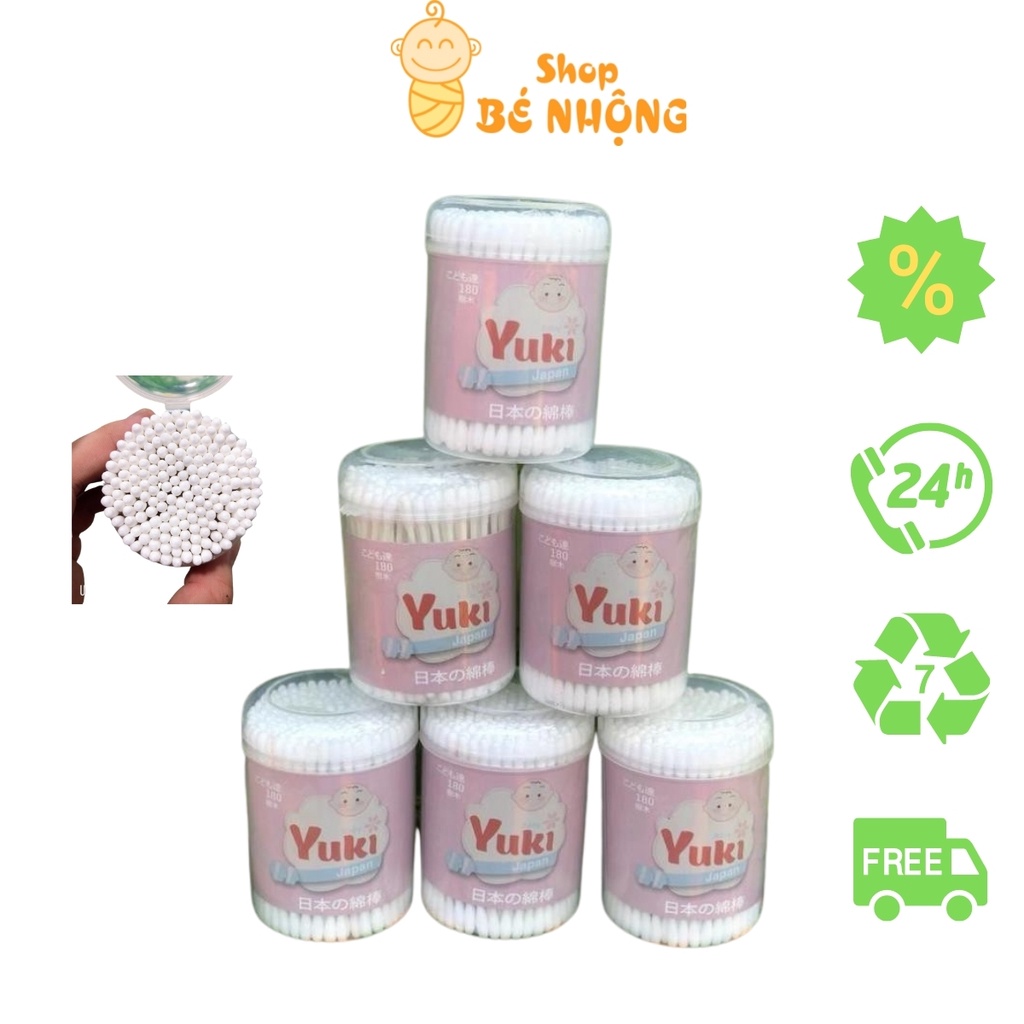 Tăm Bông Trẻ Em - Bông Tăm Sơ Sinh Yuki Hộp 180 Chiếc - Vệ Sinh Tai , Mũi