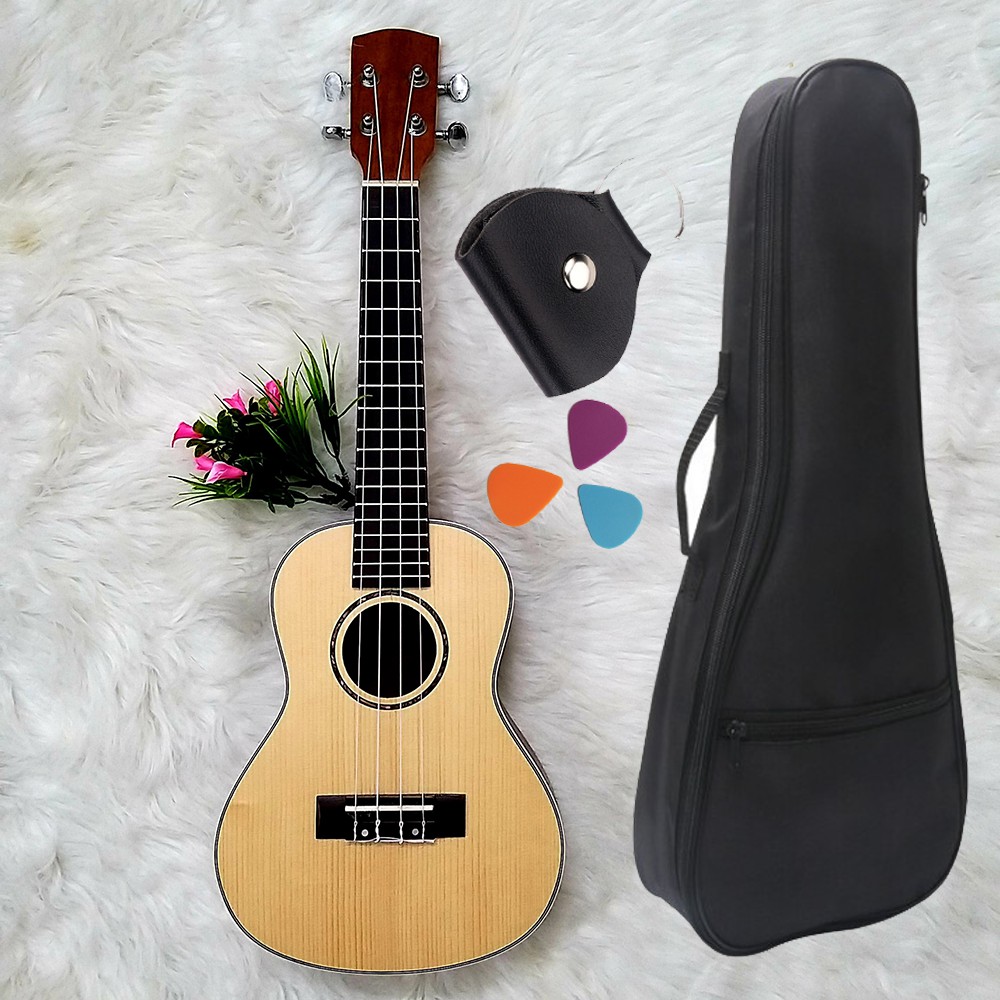 Đàn Ukulele Concert (23') gỗ nguyên tấm - Tặng kèm phụ kện Giáo trình, Bao, Pick, Pick Bag