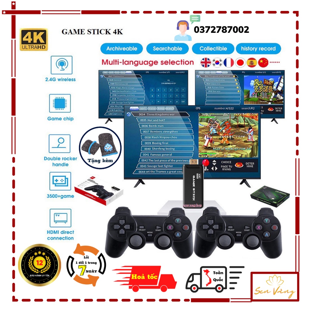 Máy chơi game Stick 4k HD - Chơi Hơn 3500+ Game - Cùng gia đình chơi contra,....