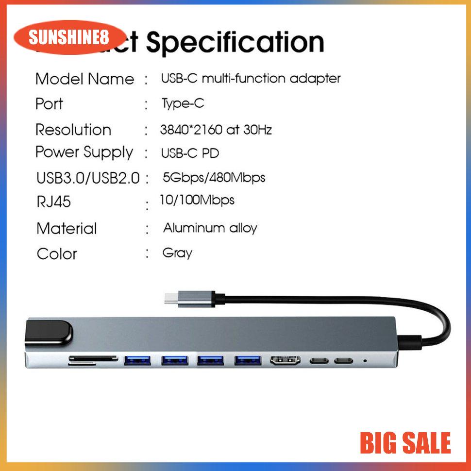 【SUN】Loại C để HDMI tương thích 100M Ethernet Card Mảnh mai khuôn mẫu mười trong một