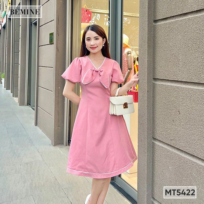 Đầm cổ V tai thỏ BEMINE MT5422HONG