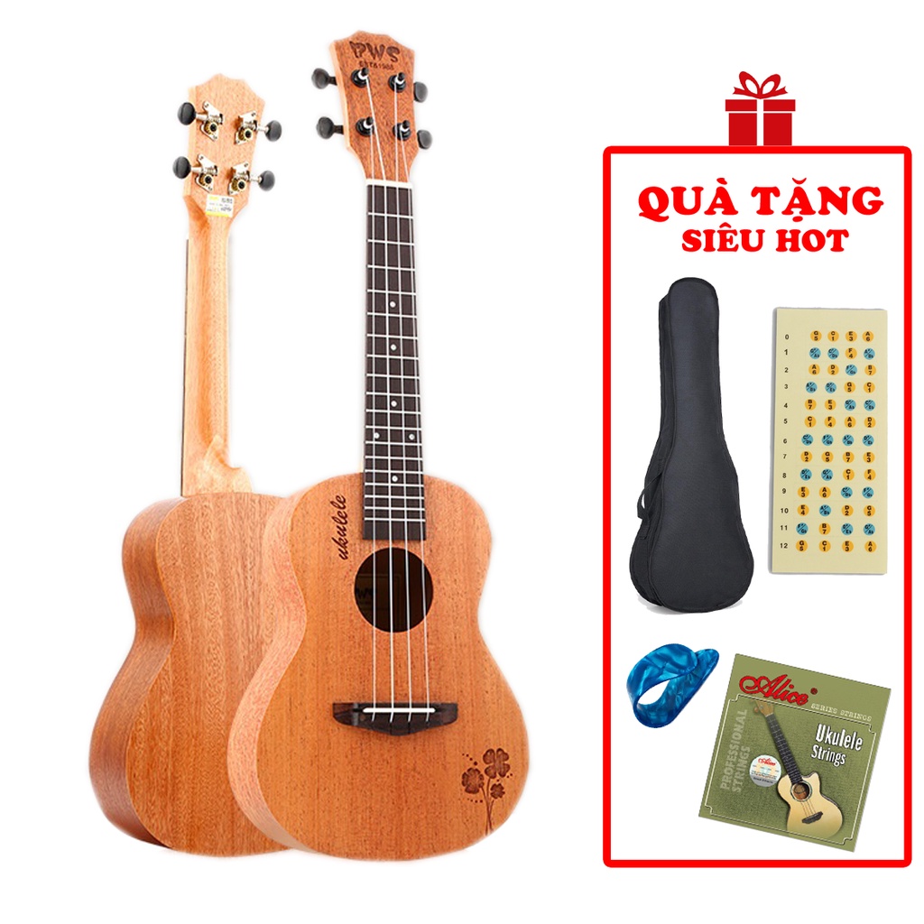 Đàn Ukulele Concert BWS - Đàn Ukulele 23 inch Gỗ Mahogany cao cấp - Hình Cỏ Bốn Lá