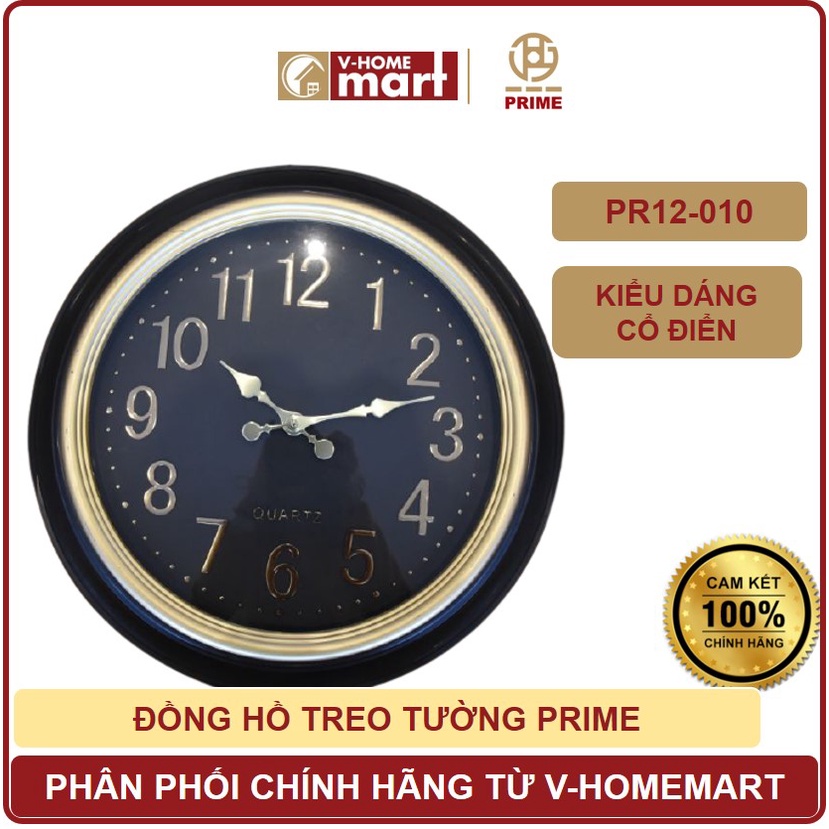 Đồng hồ treo tường Prime mã PR12-010 đồng hồ kim, kiểu sáng cổ điển, trang trí tường - Phân phối chính hãng Vhomemart