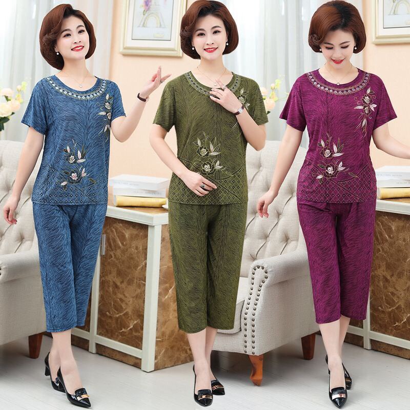 Bộ Đồ Thun Lạnh Trung Niên - Bộ quần lửng cho Mẹ cho Bà hàng Quảng Châu MANO