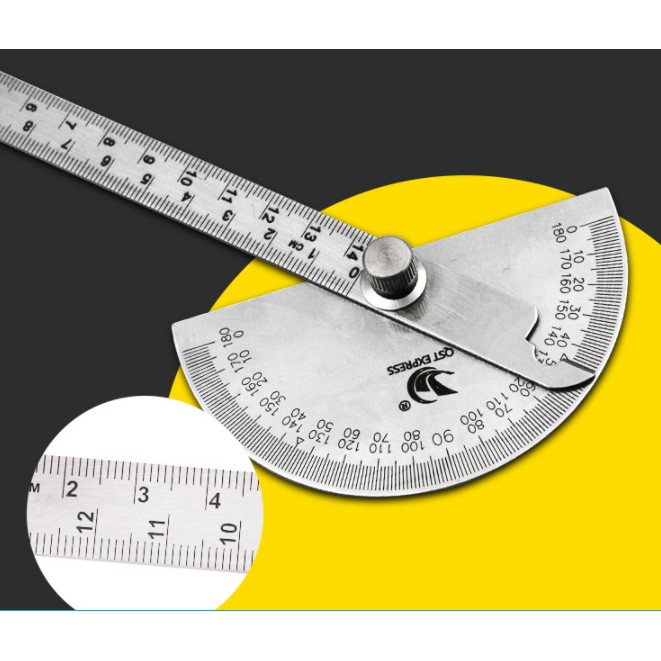 Thước Đo Góc 180 độ - 145mm, Thước Đo Góc 180 Độ Bằng Thép Không Gỉ Chuyên Dụng Cho Thợ Máy Tiện