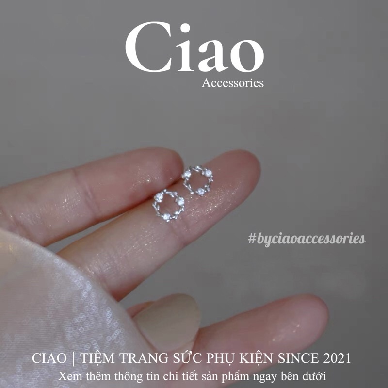 [HOẢ TỐC 1H] Khuyên tai/ Bông tai mạ bạc S925 thiết kế hoạ tiết vòng nguyệt quế Pilla Ciao