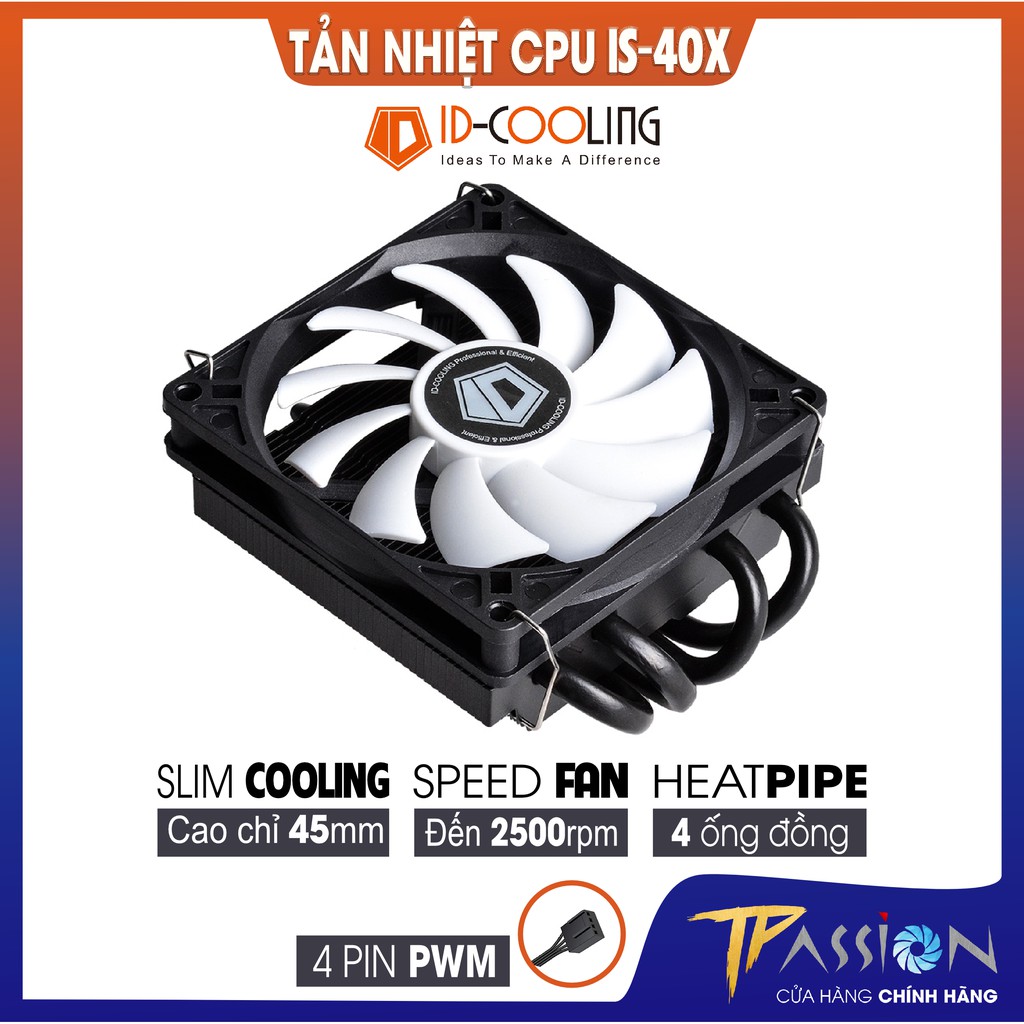 Tản nhiệt khí CPU ID-Cooling IS-40X - Chính hãng, Slim fan 2500rpm, cực mỏng phù hợp ITX, mITX, HTPC