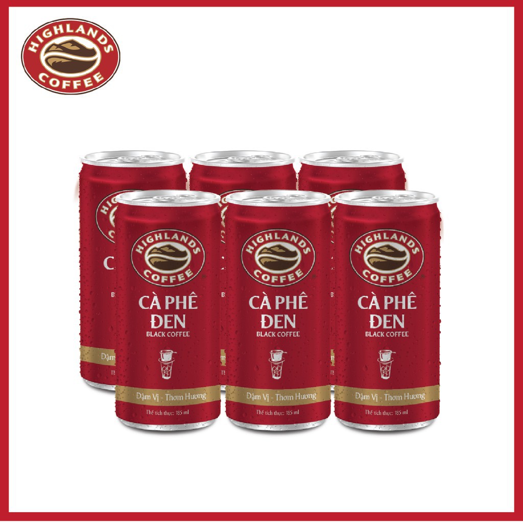 [NOWSHIP] Cà Phê Đen Đá Highlands Coffee 185ml/lon - Lốc 6 lon