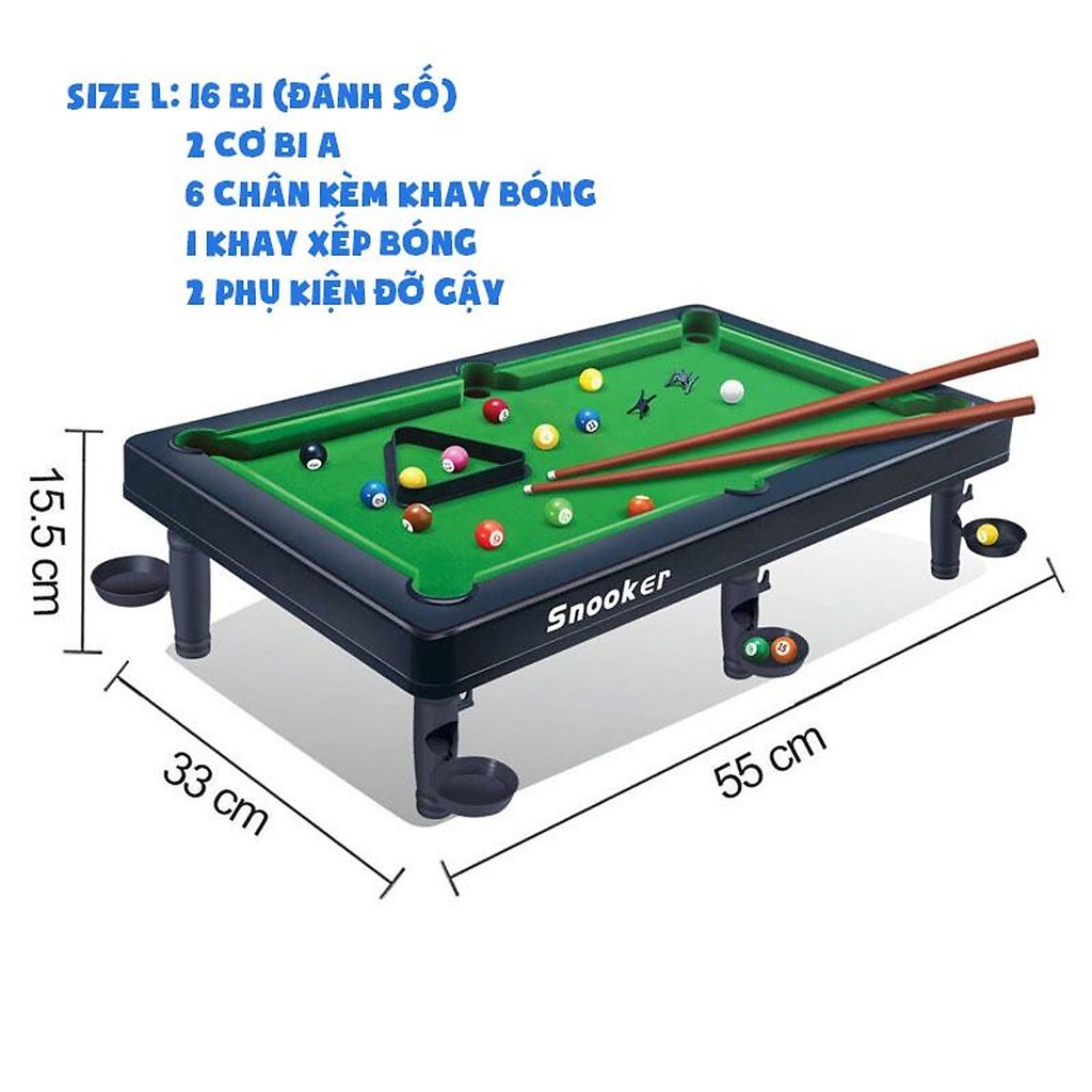 Đồ Chơi Vận Động Trí Tuệ - Bàn Bida Mini Size Lớn 55cm 16 Banh Có Khay Để Banh