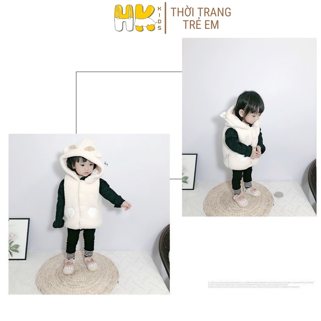 Áo Gile lót lông kèm mũ cho bé HK KIDS, áo lớp lót nhung và lông cừu mềm mại giữ ấm giữ nhiệt tốt cho bé từ 1 đến 5 tuổ