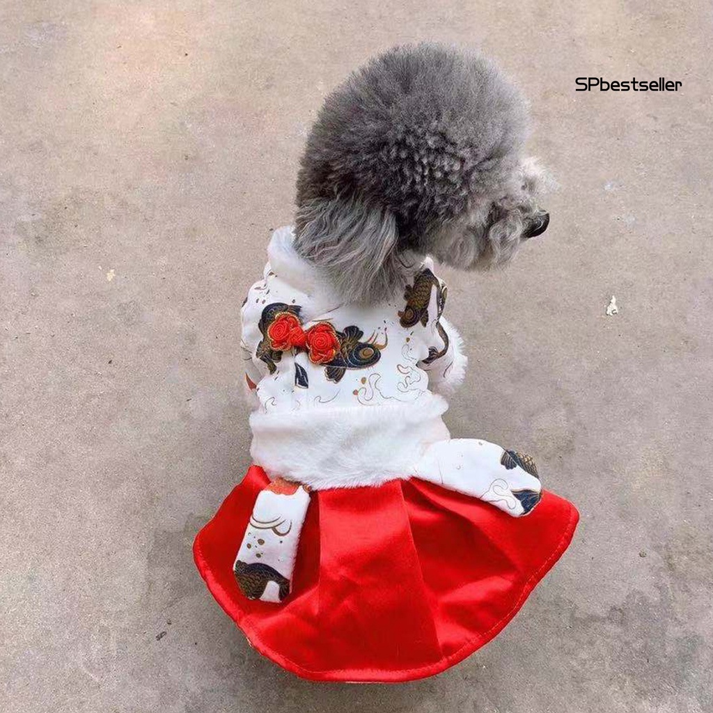 Đầm công chúa dày dặn in họa tiết cá chép cổ điển thời trang mùa đông cho thú cưng