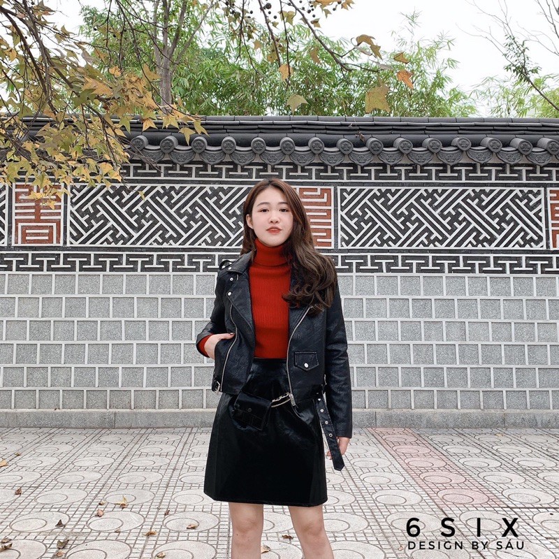 Chân váy da dáng A kèm belt bag thời trang công sở 6SIX closet