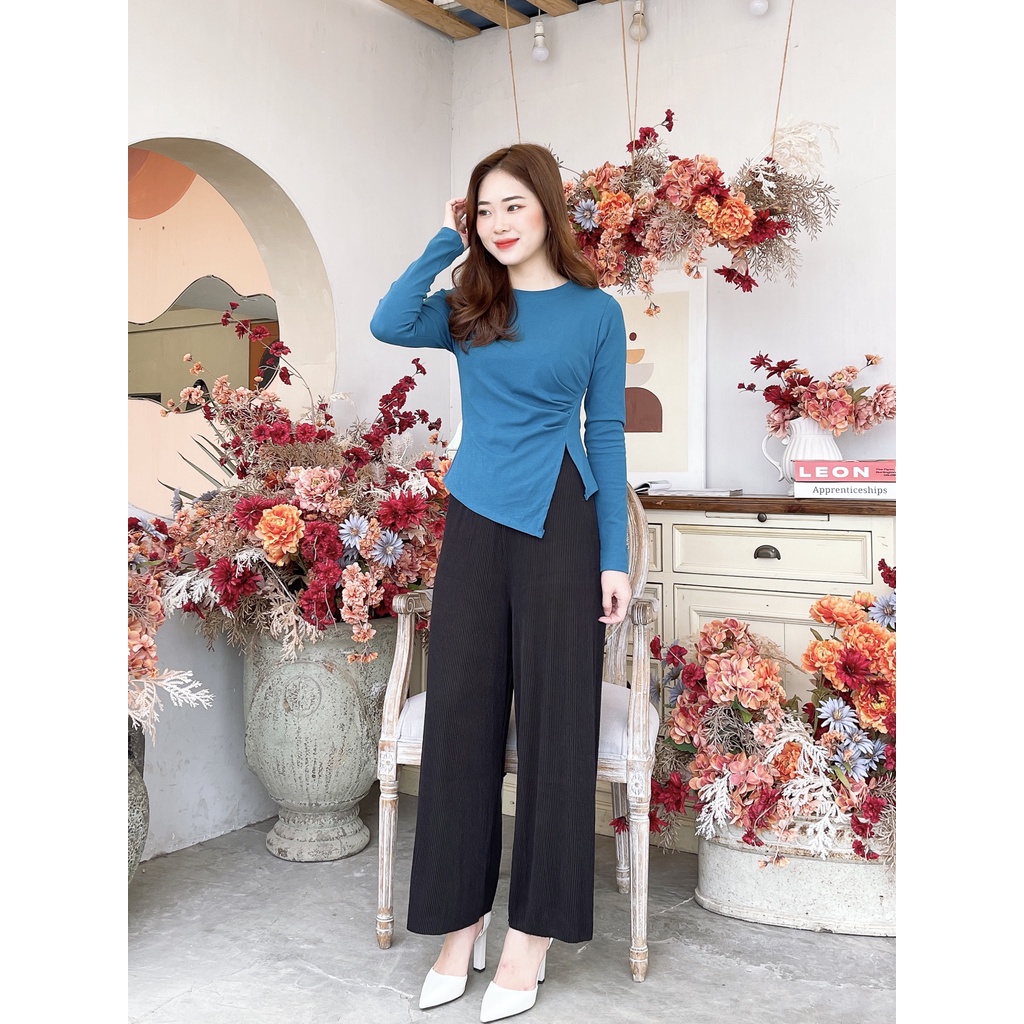 Áo dài tay cổ tròn Xoắn V thân trước cách điệu 1501 IMES SHOP | BigBuy360 - bigbuy360.vn