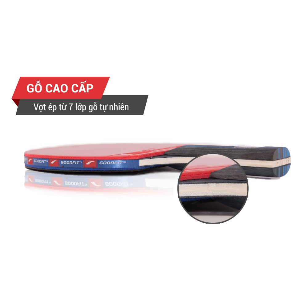 Bộ vợt bóng bàn tặng kèm 3 bóng cao cấp Goodfit cốt vợt 7 lớp và 9 lớp mặt mút đàn hồi, chất lượng đạt chuẩn