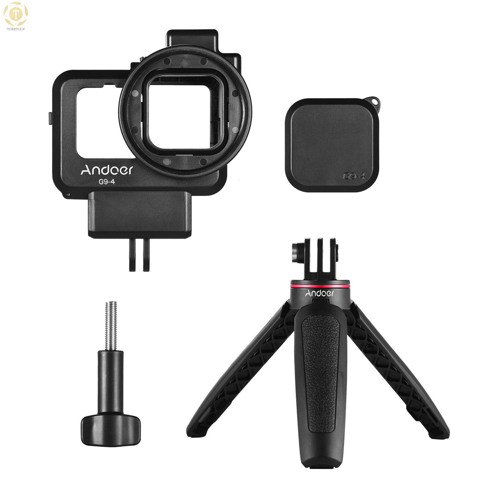 Shipped within 12 hours】 Andoer Action Camera Vlog Kit Including Video Cage with Dual Cold Shoe Mount 55mm Filter Adapter + Extendable Selfie Stick Tripod Replacement for   9
