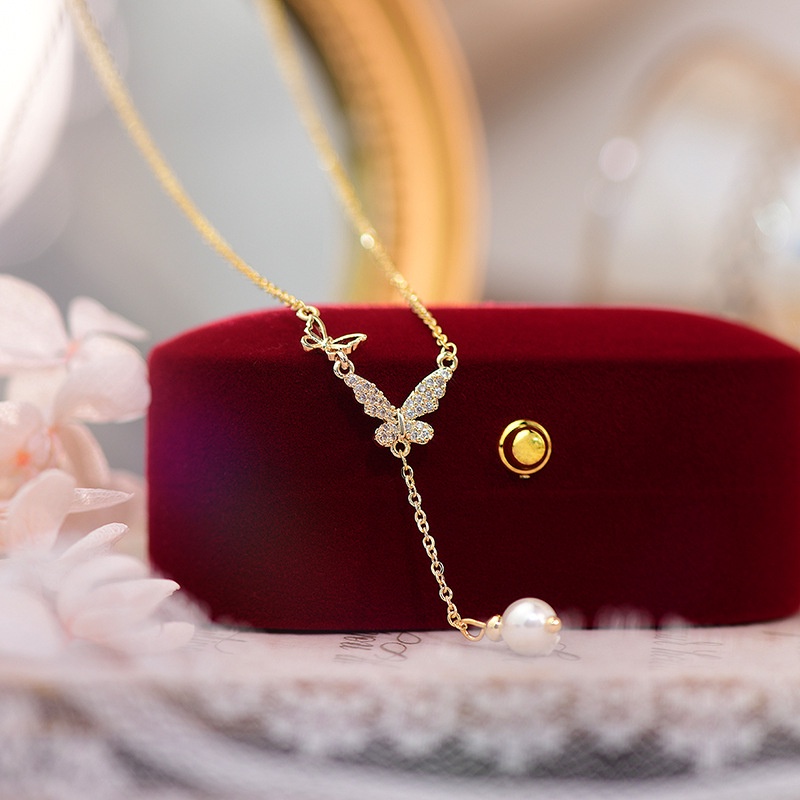 Dây Chuyền Hình Bướm Đính Đá Zircon Phong Cách Pháp Thời Trang