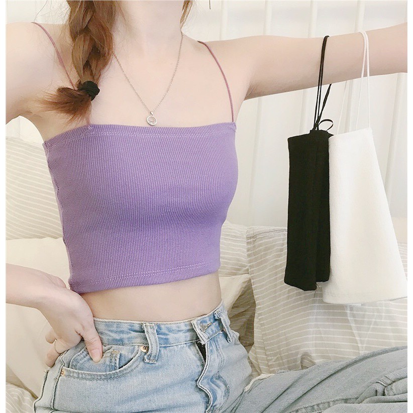 [ Mã WASTAPR giảm 10K đơn 50K] ÁO HAI DÂY LEN TĂM TÍM L1 - ÁO THUN 2 DÂY CROPTOP SEXY SỢI BÚN BODY | BigBuy360 - bigbuy360.vn