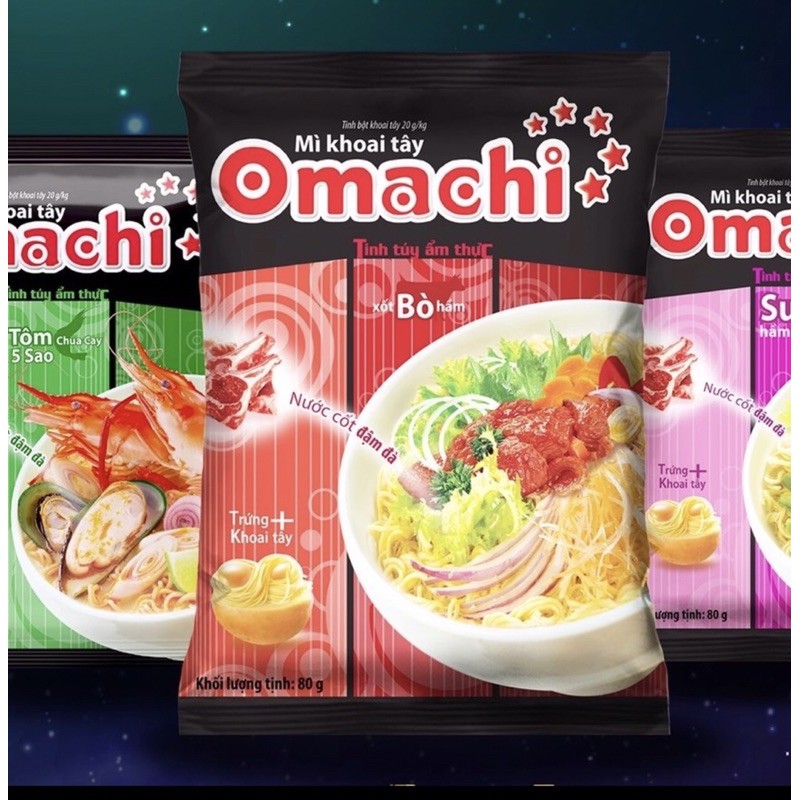 Mì Omachi Sườn Hầm Ngũ Quả, Bò Hầm, Tôm Chua Cay