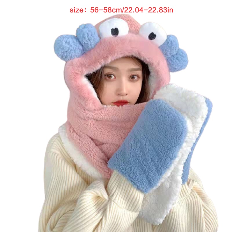 Mũ trùm đầu kiêm khăn choàng cổ 3 trong 1 thiết kế tai thỏ giữ ấm mùa đông cho nữ