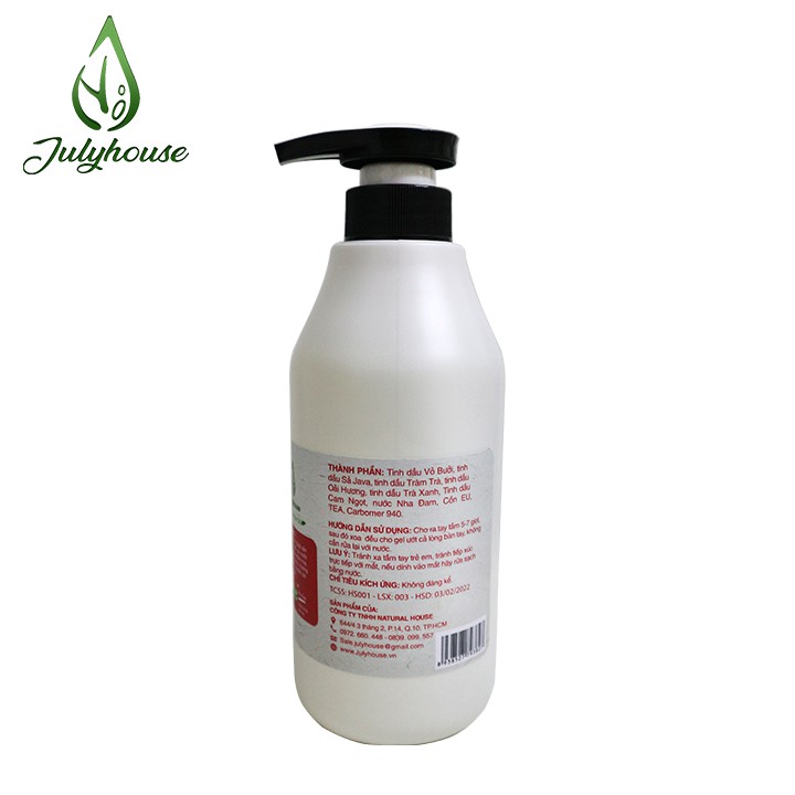 Gel Rửa Tay Khô Nha Đam chiết xuất từ Tinh Dầu Vỏ Bưởi/ Cam Ngọt 500ml JULYHOUSE (mùi ngẫu nhiên) | BigBuy360 - bigbuy360.vn