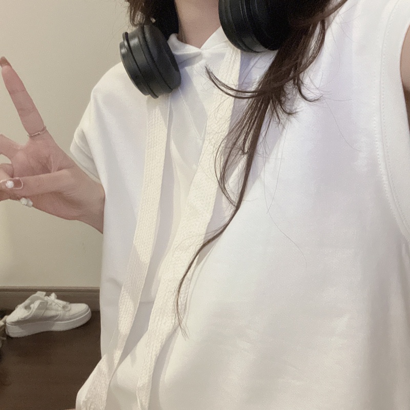 Áo Hoodie Không Tay Dáng Rộng Màu Sắc Đơn Giản Cho Nữ