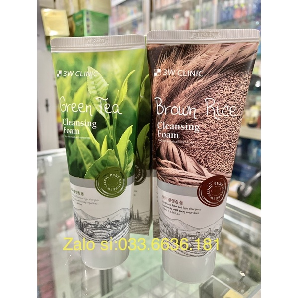 sữa rửa mặt 3W CLINIC chiết xuất từ gạo và trà xanh chai 100ml