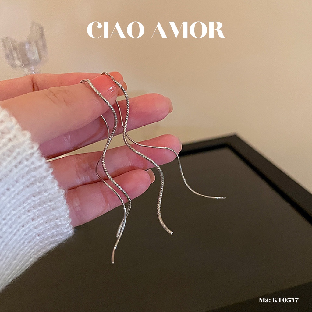 Khuyên tai nữ, Bông tai dài dây mảnh lượn sóng Hàn Quốc thanh lịch Trang sức Ciao Amor - KT0547