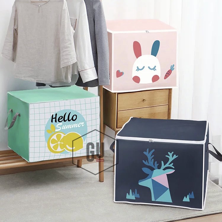 Túi Đựng Quần Áo Gấp gọn, hộp đựng đồ, chăn màn size lớn, vải PEVA chống thấm, hoạ tiết Hươu cổ điển, phong cách Bắc Âu