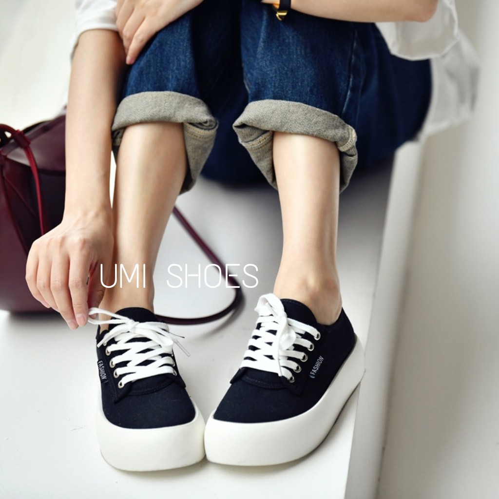 Giày thể thao nữ đế độn bánh mì basic vải canvas bata mới hot phong cách retro ulzzang đẹp cá tính đẹp