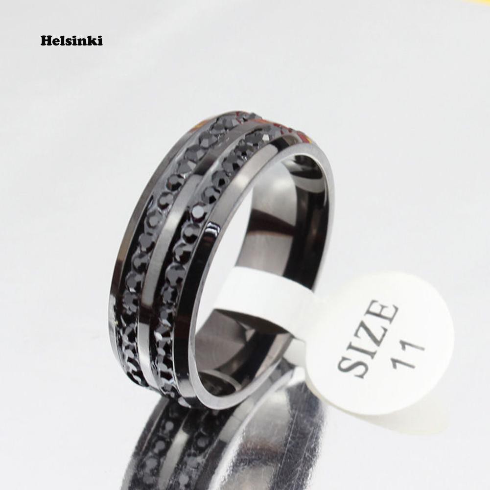 Nhẫn Cưới 2 Vòng Thép Không Gỉ Màu Đen Đính Hạt Pha Lê Size US 7-12