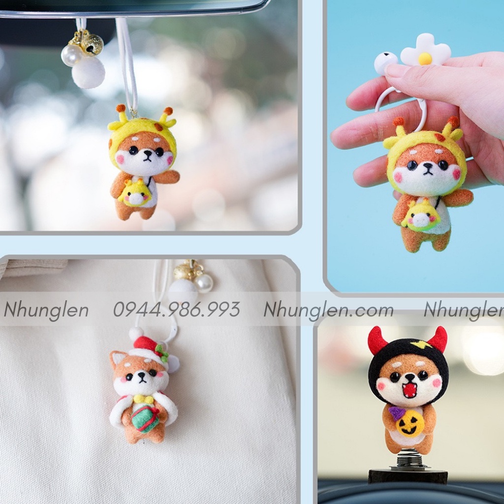 Bộ len chọc có hướng dẫn Tân Binh Shiba 2, needle felting Shiba có video, giấy làm quà tặng đặc biệt handmade