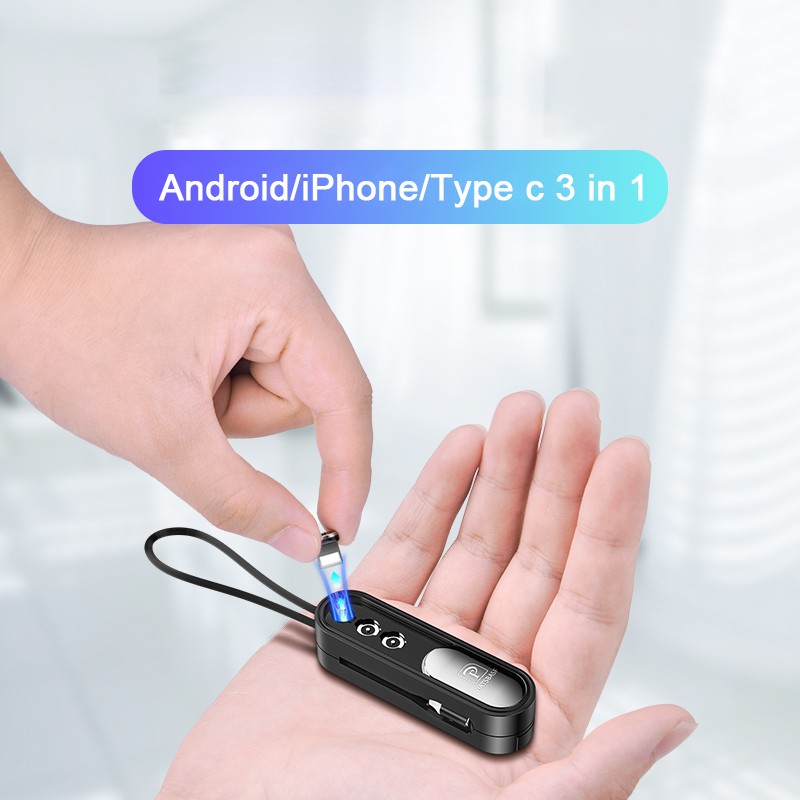 Dây cáp sạc dữ liệu micro usb / type-c 3 trong 1 OATSBASF có móc khóa nam châm nhỏ gọn