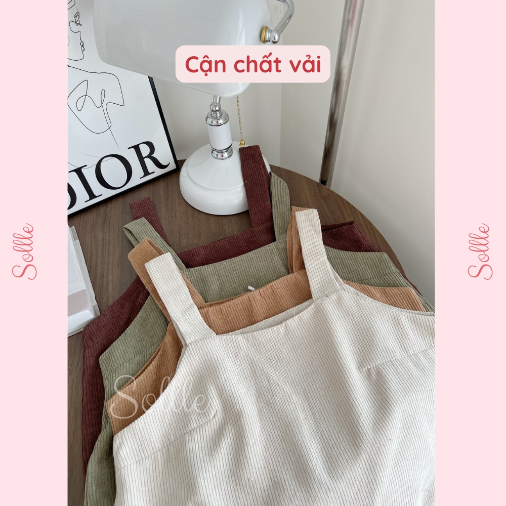 Váy yếm nữ nhung gân tăm dáng dài form rộng ulzzang trơn nhiều màu Hàn Quốc Sollle