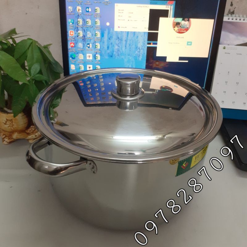 [Chính Hãng] Nồi inox Vietcook đáy đun từ đủ size 14, 16, 18, 20, 22, 24, 26, 28 cm, 30 cm, 32 cm nồi luộc gà