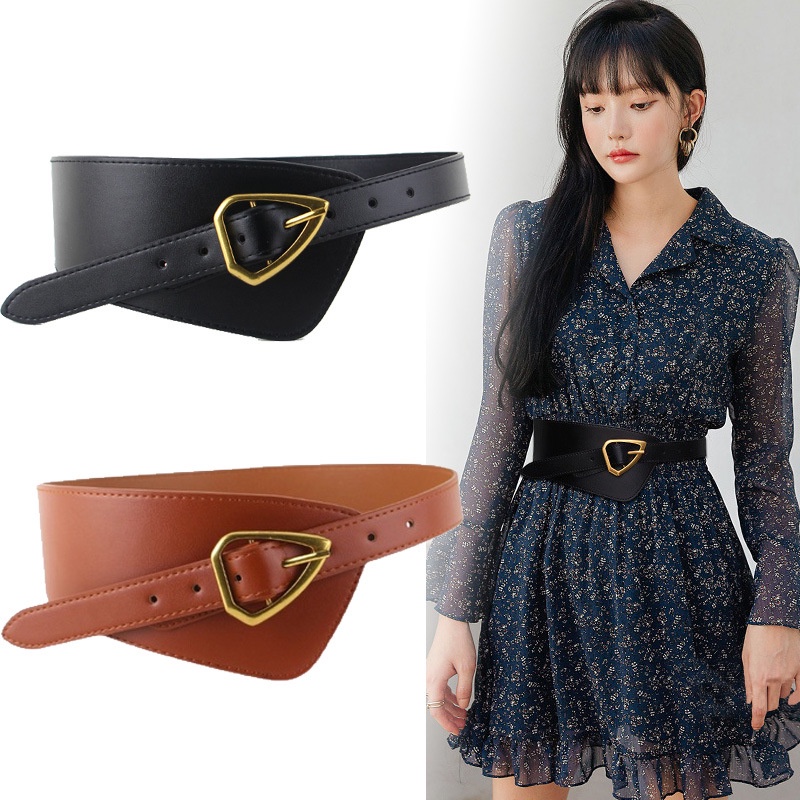 Thắt Lưng Bản Rộng Màu Đen Lạc Đà Thời Trang Phù Hợp Với Áo Khoác Phù Hợp Với Nữ