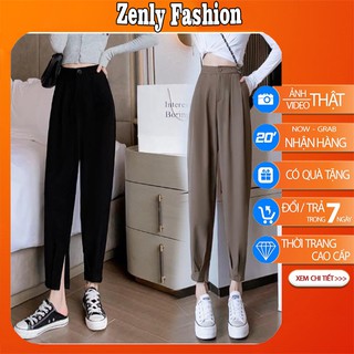 Quần baggy nữ bo gấu - Quần baggy thiết kế có khoá kéo lưng chun siêu tiện