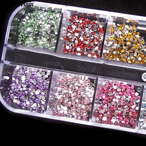 Hộp 1200 hạt Acrylic đính trang trí móng nhiều màu