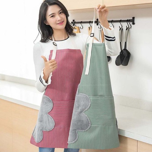 Tạp dề kẻ hoa có khăn lau tay bên hông, tạp dề chống thấm nước