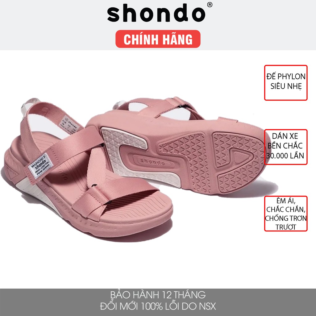 Giày sandal nữ SHONDO màu hồng F7 đế cao hồng nhạt nữ tính - F7R7272