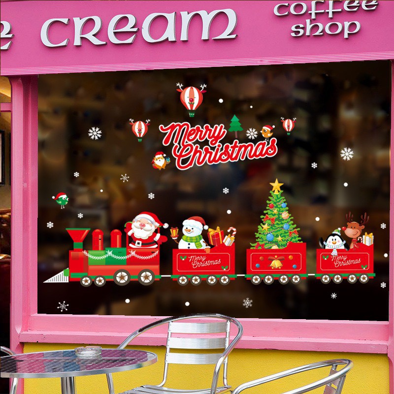 Decal trang trí noel - Đoàn tàu kéo xe noel đỏ